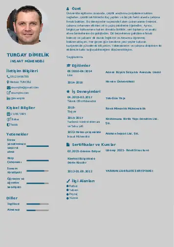 İnşaat Mühendisi Cv Örnekleri cv indir